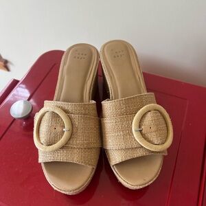A New Day Tan Mules with Circular Buckle